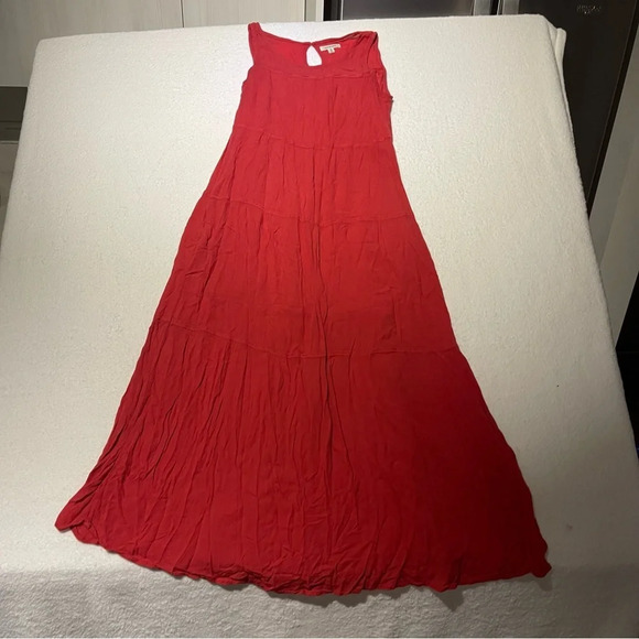 Max Studio Red Tiered Midi Dress with Pockets & Key Hole Back Small Cottagecore - Picture 2 of 12